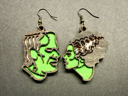 Mr and Ms Frankenstein’s Monster dangle earrings