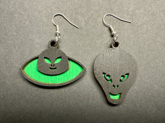 Alien and UFO dangle earrings